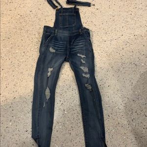 Denim ripped overalls